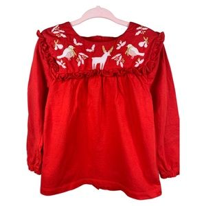 Baby Boden Red Winter Scene Long Sleeve Top 3-4Y